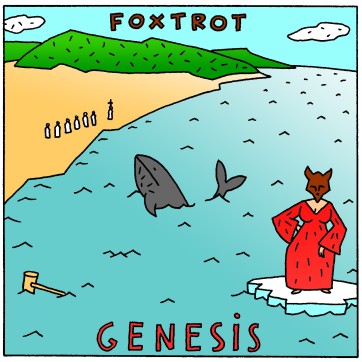 Reinterpretation of Genesis' "Foxtrot" album cover, done in the style of their "Duke" cover. Ink drawing with digital color, 2011. You can read more about this piece here.