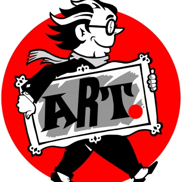 Logo for Lawrence ArtWalk, an annual tour of artists' studios. Ink drawing and digital coloring, 2004.