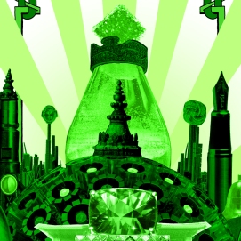 “The Emerald City.” Collage, digitally recolored, 10" x 8″, 2018.
